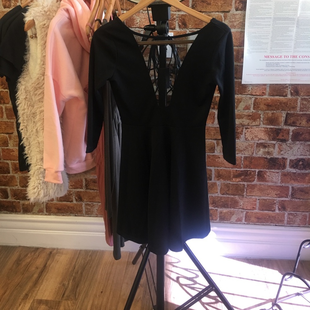 Black mesh front skater dress